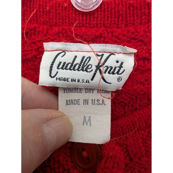 Vintage Cuddle Knit Sweater Womens Medium Red Cable Knit Cardigan Made USA 80s - Picture 6 of 7
